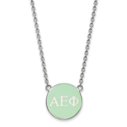 Sterling Silver Rhodium Plated Logoart Alpha Epsilon Phi Sorority Greek Letters Small Color Enamel Pendant 18 Inch Necklace
