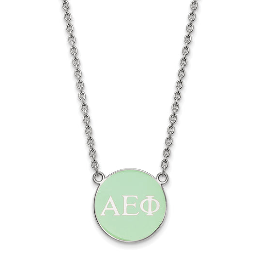 Sterling Silver Rhodium Plated Logoart Alpha Epsilon Phi Sorority Greek Letters Small Color Enamel Pendant 18 Inch Necklace