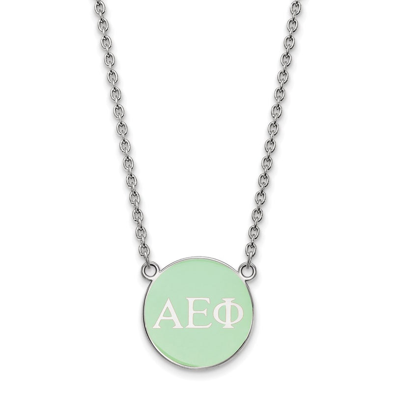 Sterling Silver Rhodium Plated Logoart Alpha Epsilon Phi Sorority Greek Letters Small Color Enamel Pendant 18 Inch Necklace