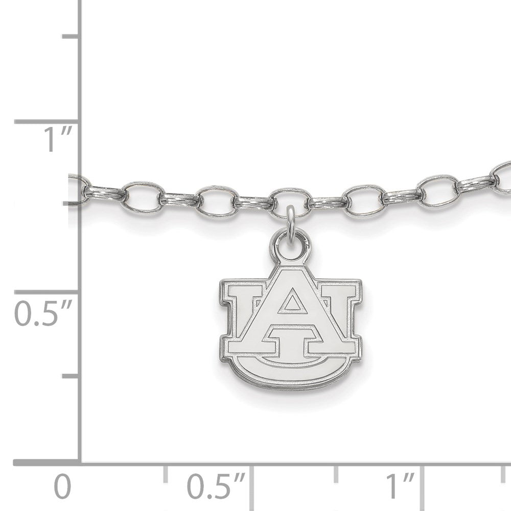 Sterling Silver Rhodium-Plated Logoart Auburn University Anklet
