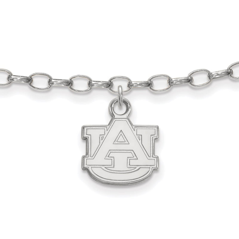 Sterling Silver Rhodium-Plated Logoart Auburn University Anklet