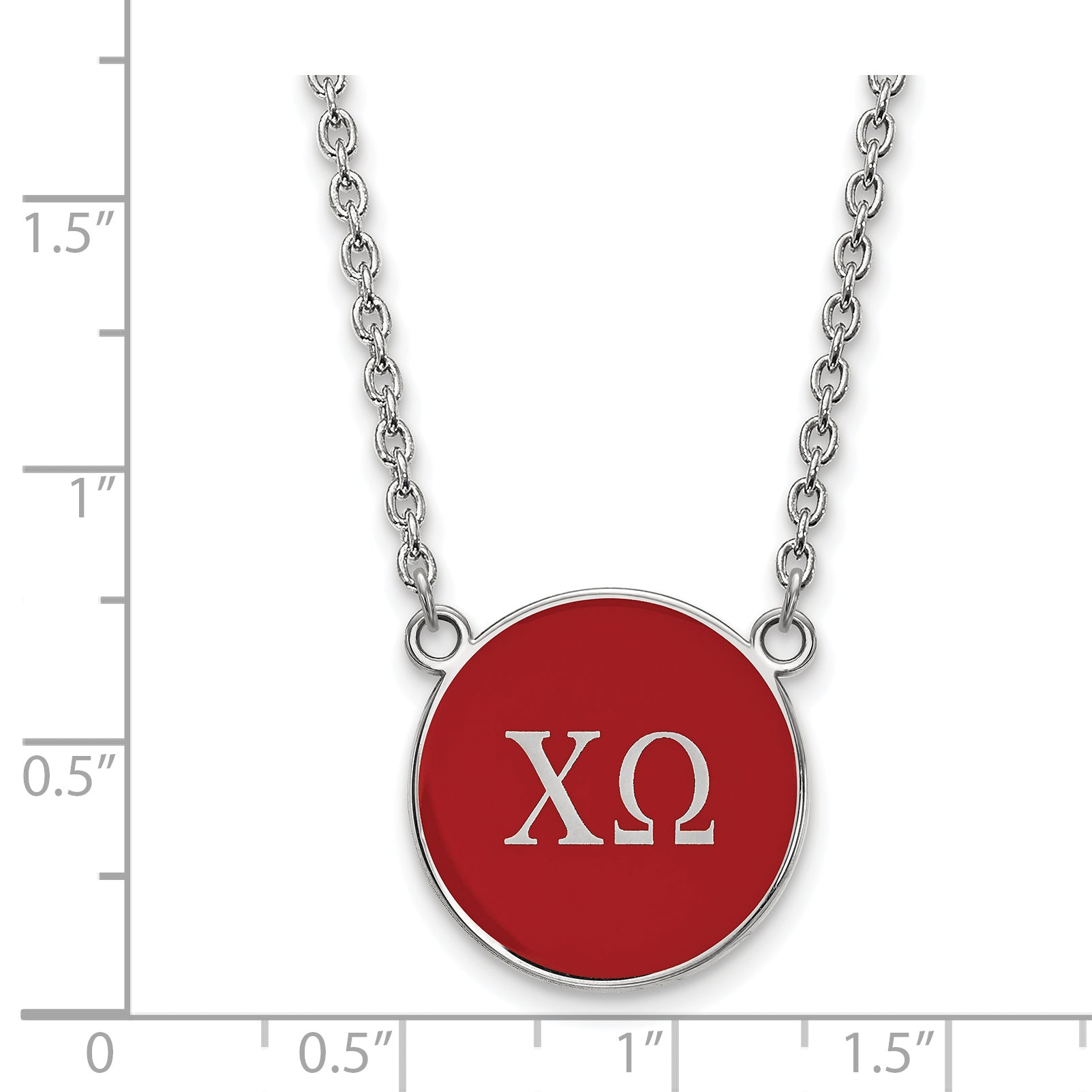 Sterling Silver Rhodium Plated Logoart Chi Omega Sorority Greek Letters Large Color Enamel Pendant 18 Inch Necklace