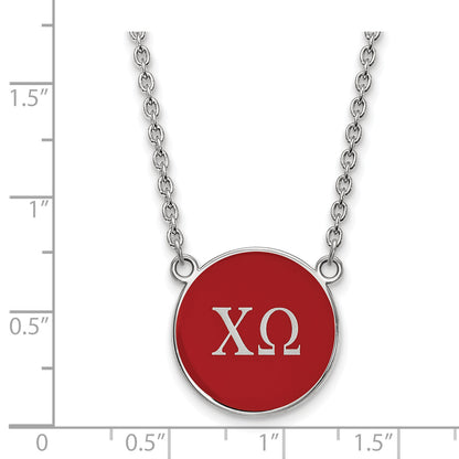 Sterling Silver Rhodium Plated Logoart Chi Omega Sorority Greek Letters Large Color Enamel Pendant 18 Inch Necklace