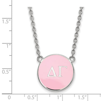 Sterling Silver Rhodium Plated Logoart Delta Gamma Sorority Greek Letters Large Color Enamel Pendant 18 Inch Necklace