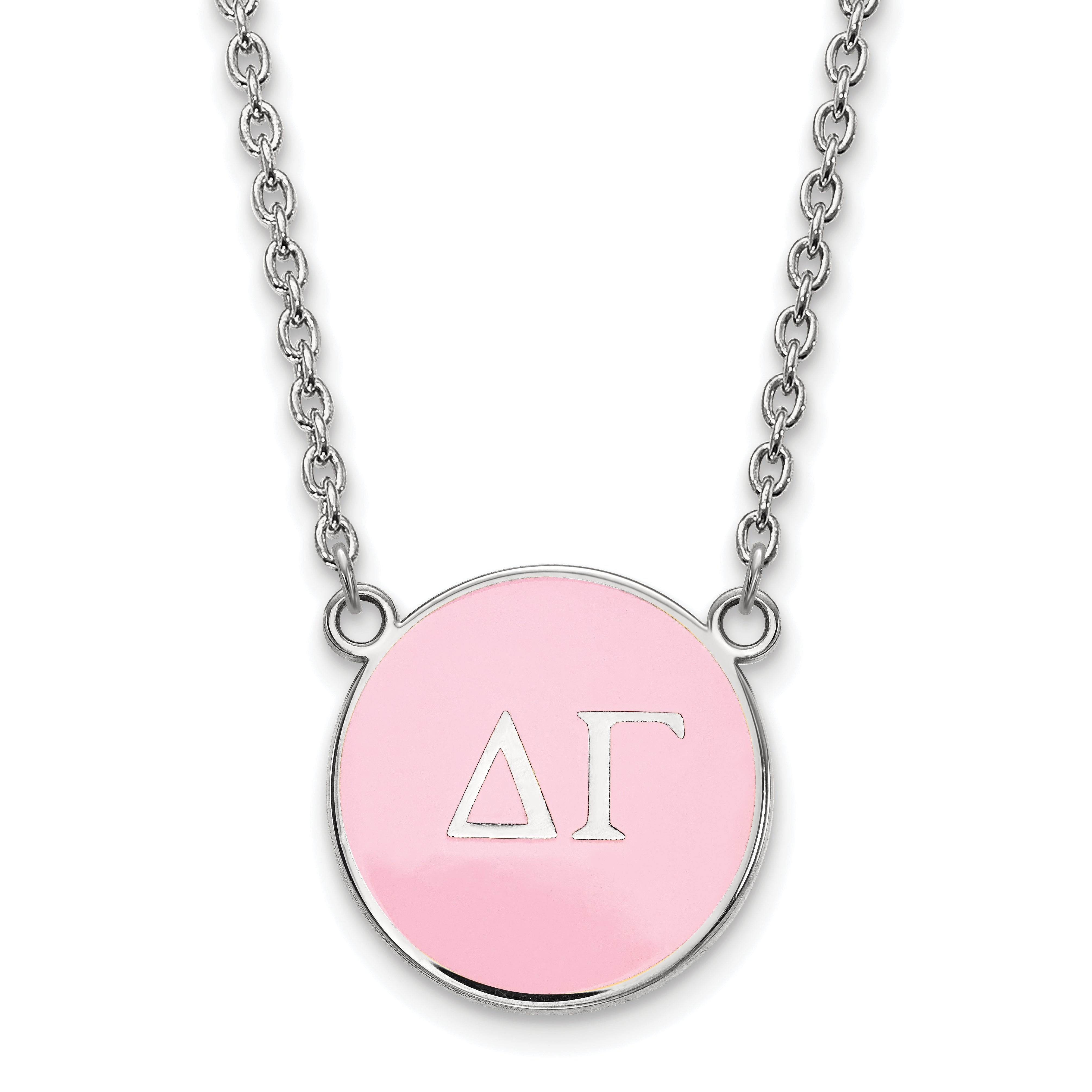Sterling Silver Rhodium Plated Logoart Delta Gamma Sorority Greek Letters Large Color Enamel Pendant 18 Inch Necklace