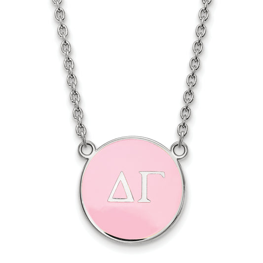 Sterling Silver Rhodium Plated Logoart Delta Gamma Sorority Greek Letters Large Color Enamel Pendant 18 Inch Necklace