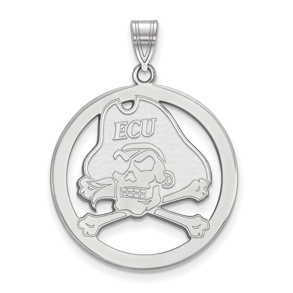 Sterling Silver Rhodium Plated Logoart East Carolina University Pirate Large Circle Pendant
