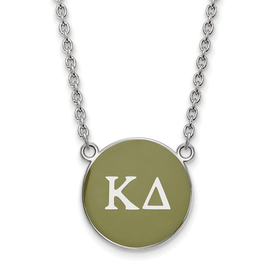 Sterling Silver Rhodium Plated Logoart Kappa Delta Sorority Greek Letters Large Color Enamel Pendant 18 Inch Necklace