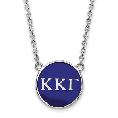 Sterling Silver Rhodium Plated Logoart Kappa Gamma Sorority Greek Letters Large Color Enamel Pendant 18 Inch Necklace