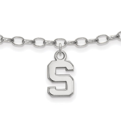 Sterling Silver Rhod-Pltd Logoart Michigan State University Anklet