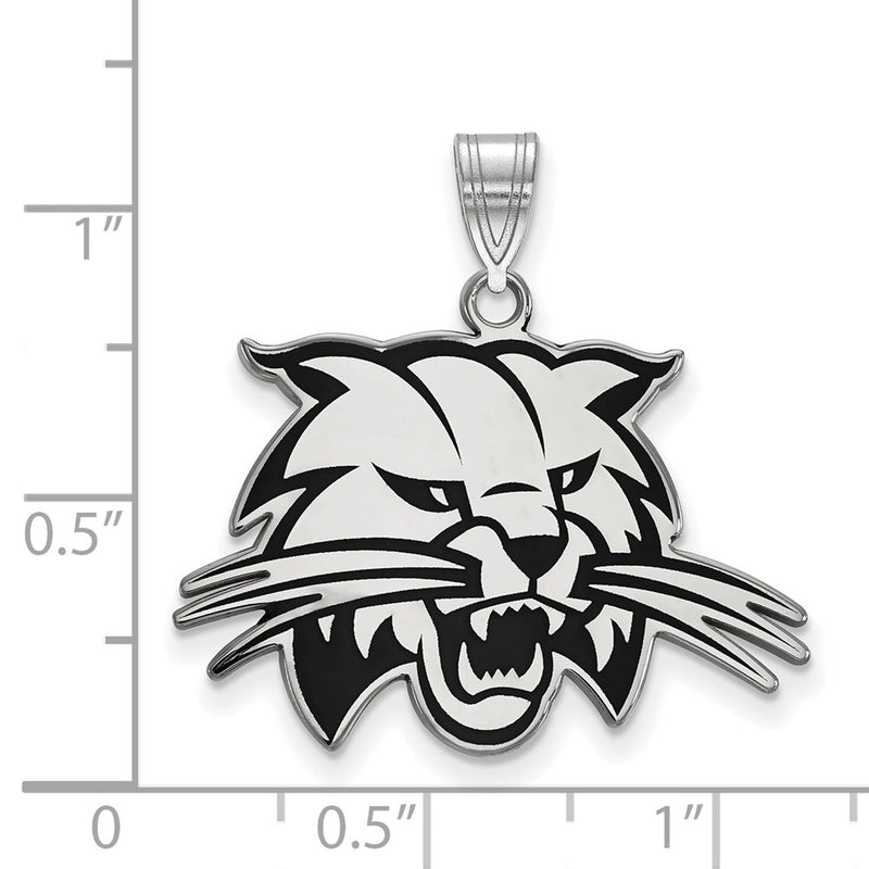 Sterling Silver Rhodium Plated Logoart Ohio University Bobcat Large Enameled Pendant