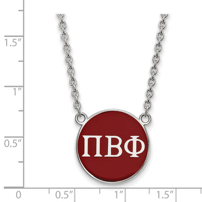 Sterling Silver Rhodium Plated Logoart Pi Beta Phi Sorority Greek Letters Large Color Enamel Pendant 18 Inch Necklace