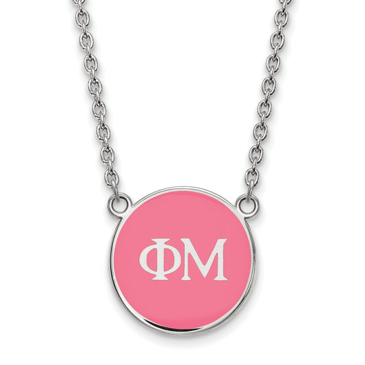 Sterling Silver Rhodium Plated Logoart Phi Mu Sorority Greek Letters Small Color Enamel Pendant 18 Inch Necklace