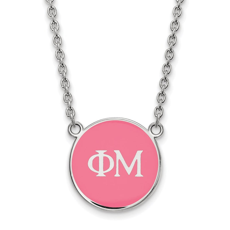 Sterling Silver Rhodium Plated Logoart Phi Mu Sorority Greek Letters Small Color Enamel Pendant 18 Inch Necklace