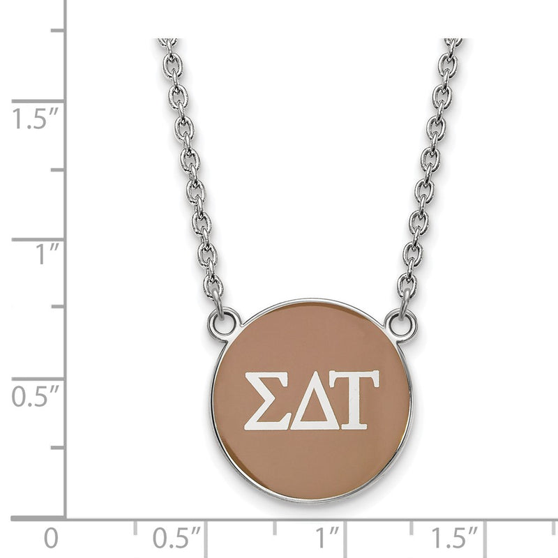Sterling Silver Rhodium Plated Logoart Sigma Delta Tau Sorority Greek Letters Large Color Enamel Pendant 18 Inch Necklace