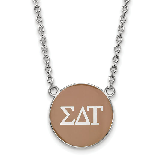 Sterling Silver Rhodium Plated Logoart Sigma Delta Tau Sorority Greek Letters Large Color Enamel Pendant 18 Inch Necklace