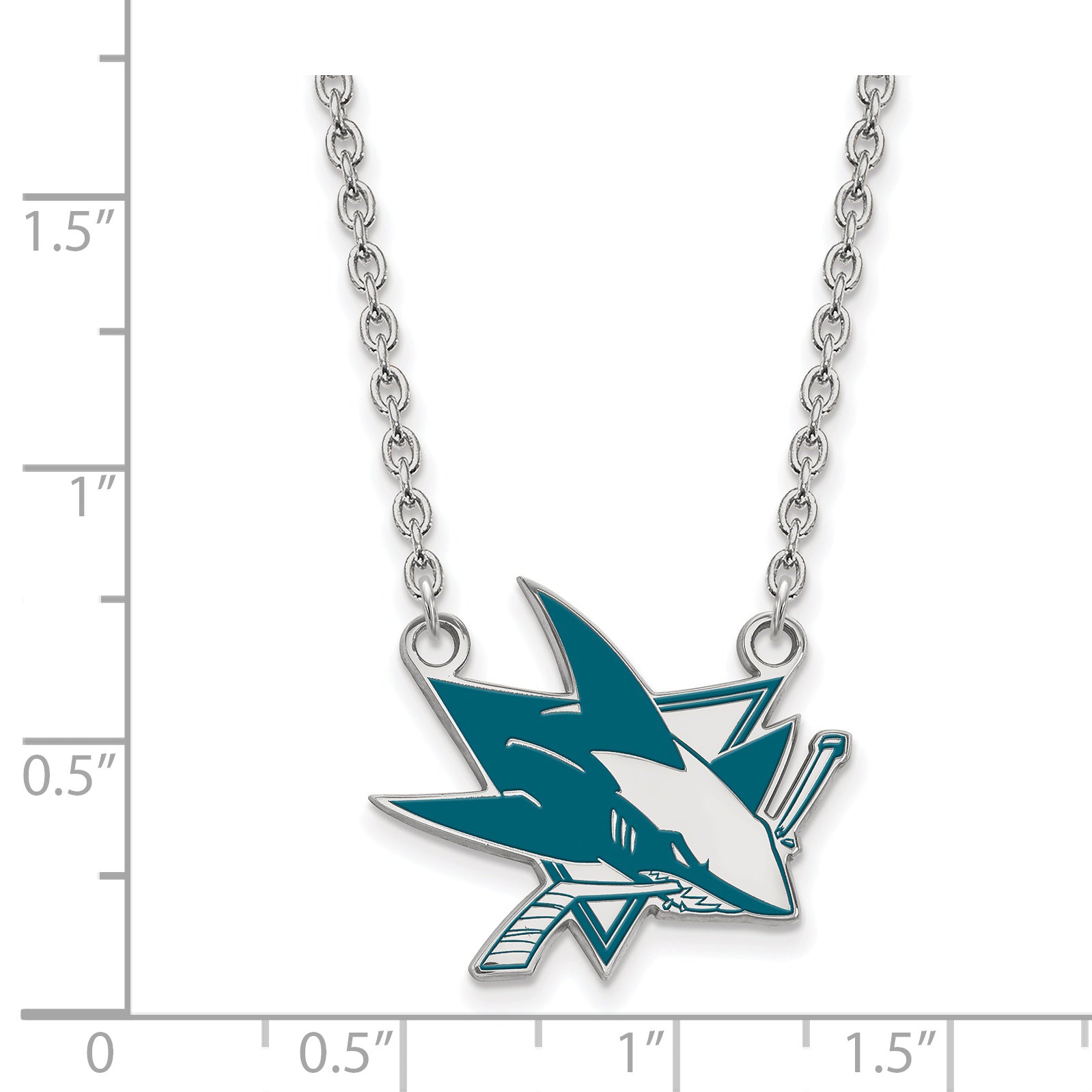 Sterling Silver Rhodium Plated Nhl Logoart San Jose Sharks Large Enameled Pendant 18 Inch Necklace