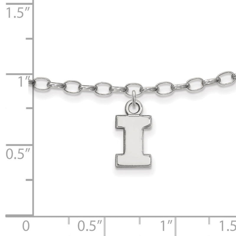 Sterling Silver Rhod-Pltd Logoart University of Illinois Anklet