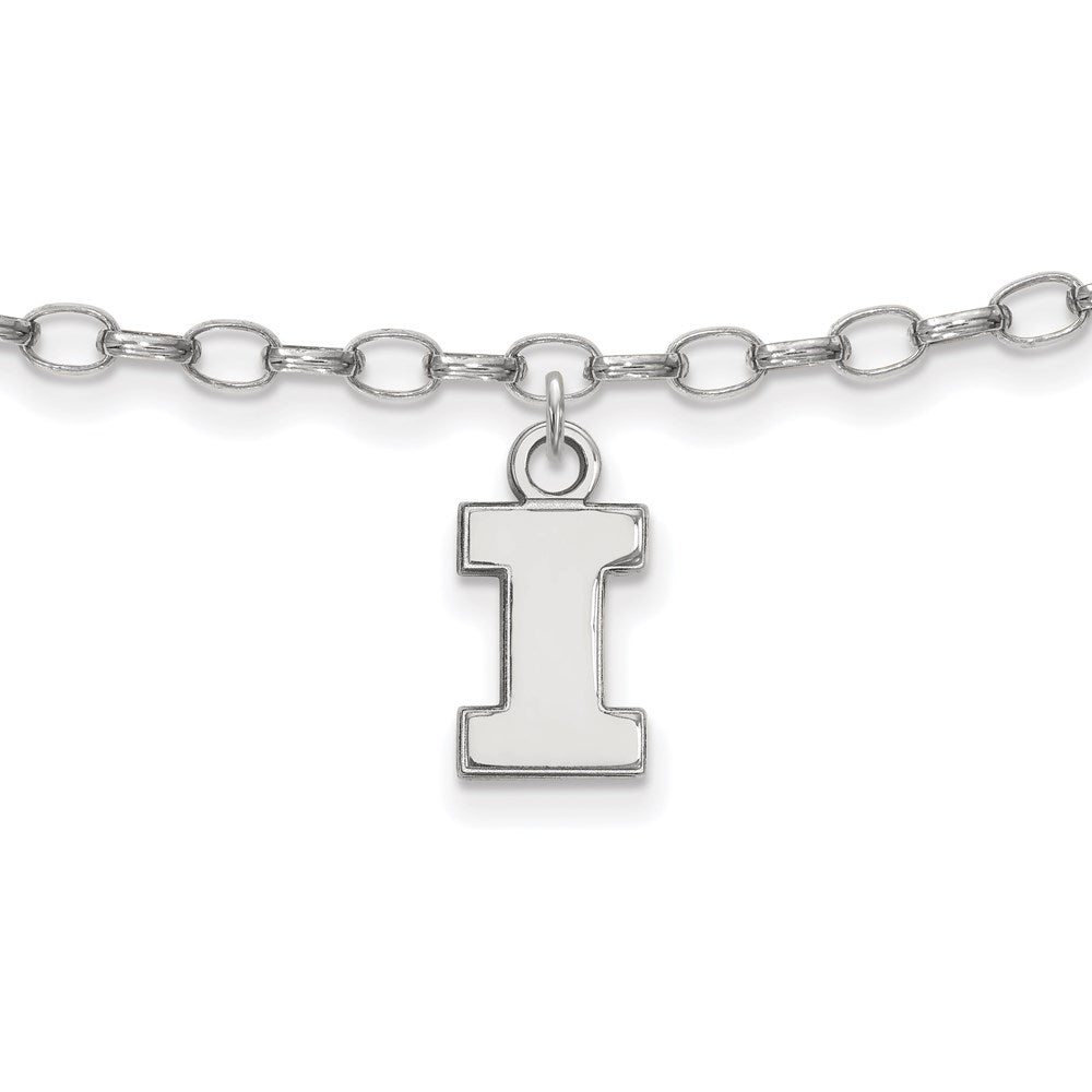 Sterling Silver Rhod-Pltd Logoart University of Illinois Anklet