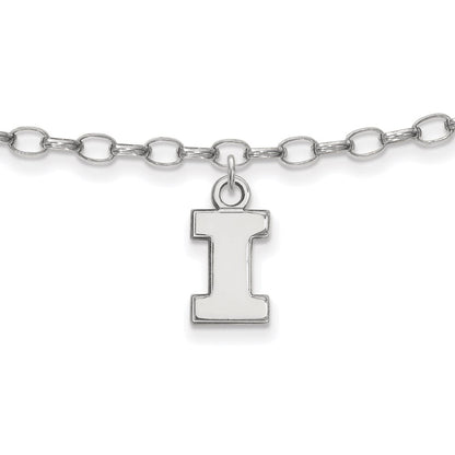 Sterling Silver Rhod-Pltd Logoart University of Illinois Anklet