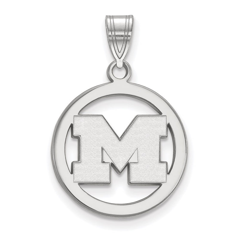 Sterling Silver Rhodium Plated Logoart University Of Michigan Letter M Medium Circle Pendant