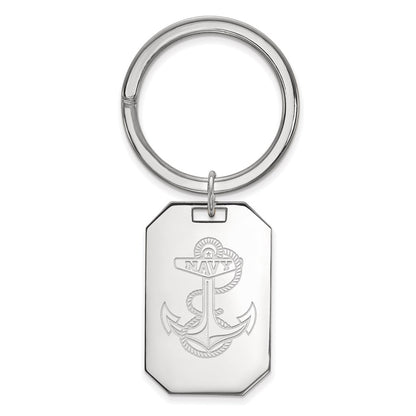 Sterling Silver Rhod-Pltd Logoart Us Naval Academy Key Ring