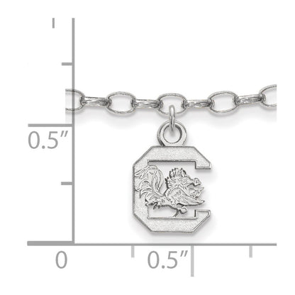 Sterling Silver Rhod-Pltd Logoart University of South Carolina Anklet