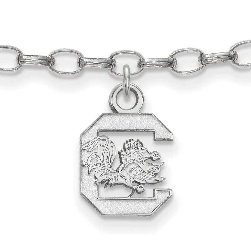 Sterling Silver Rhod-Pltd Logoart University of South Carolina Anklet