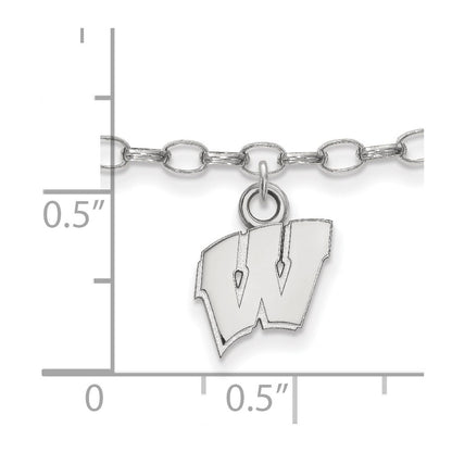 Sterling Silver Rhod-Pltd Logoart University of Wisconsin Anklet