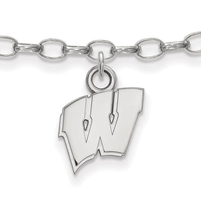 Sterling Silver Rhod-Pltd Logoart University of Wisconsin Anklet