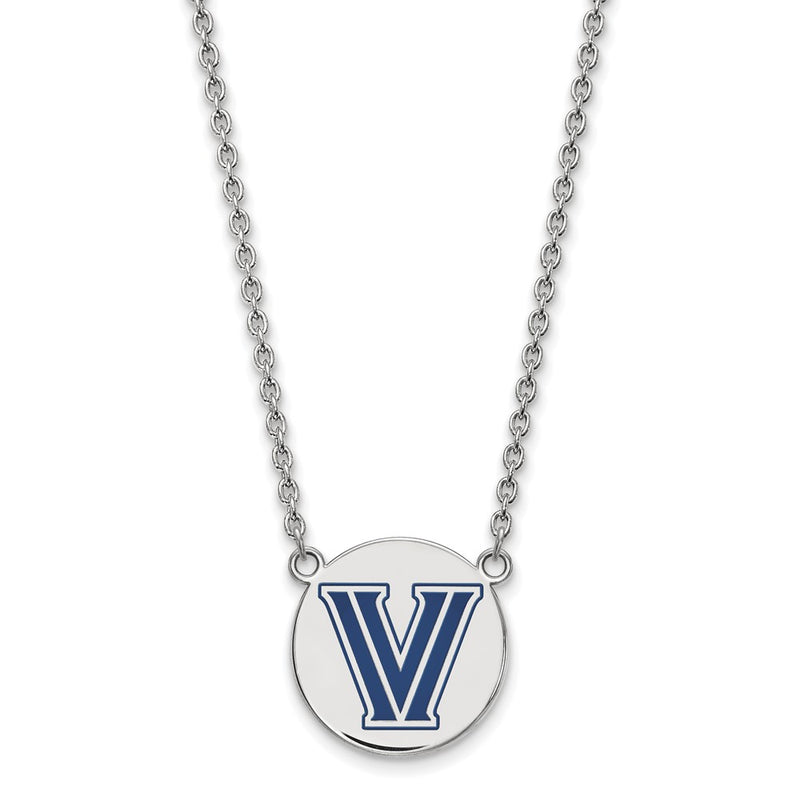 Sterling Silver Rhodium Plated Logoart Villanova University Letter V Large Enameled Disc Pendant 18 Inch Necklace
