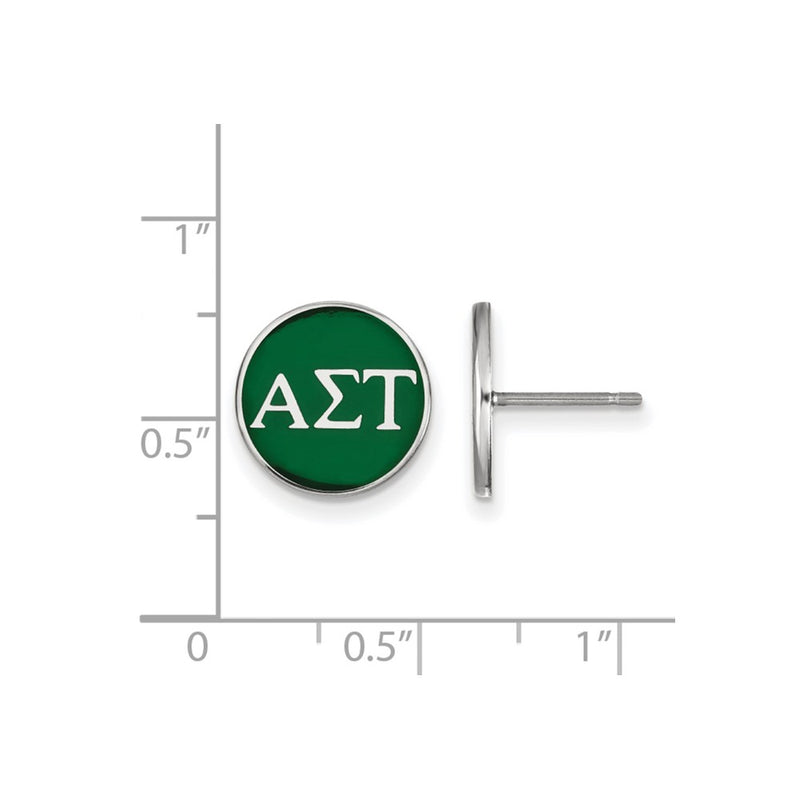 Sterling Silver Rhodium Plated Logoart Alpha Sigma Tau Sorority Greek Letters Color Enamel Post Earrings