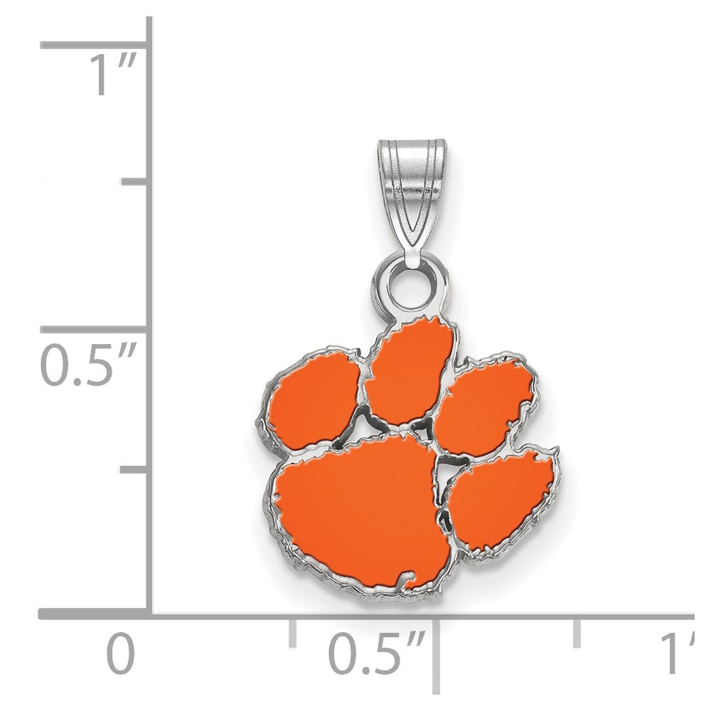 Sterling Silver Rhodium Plated Logoart Clemson University Tiger Paw Small Enameled Pendant
