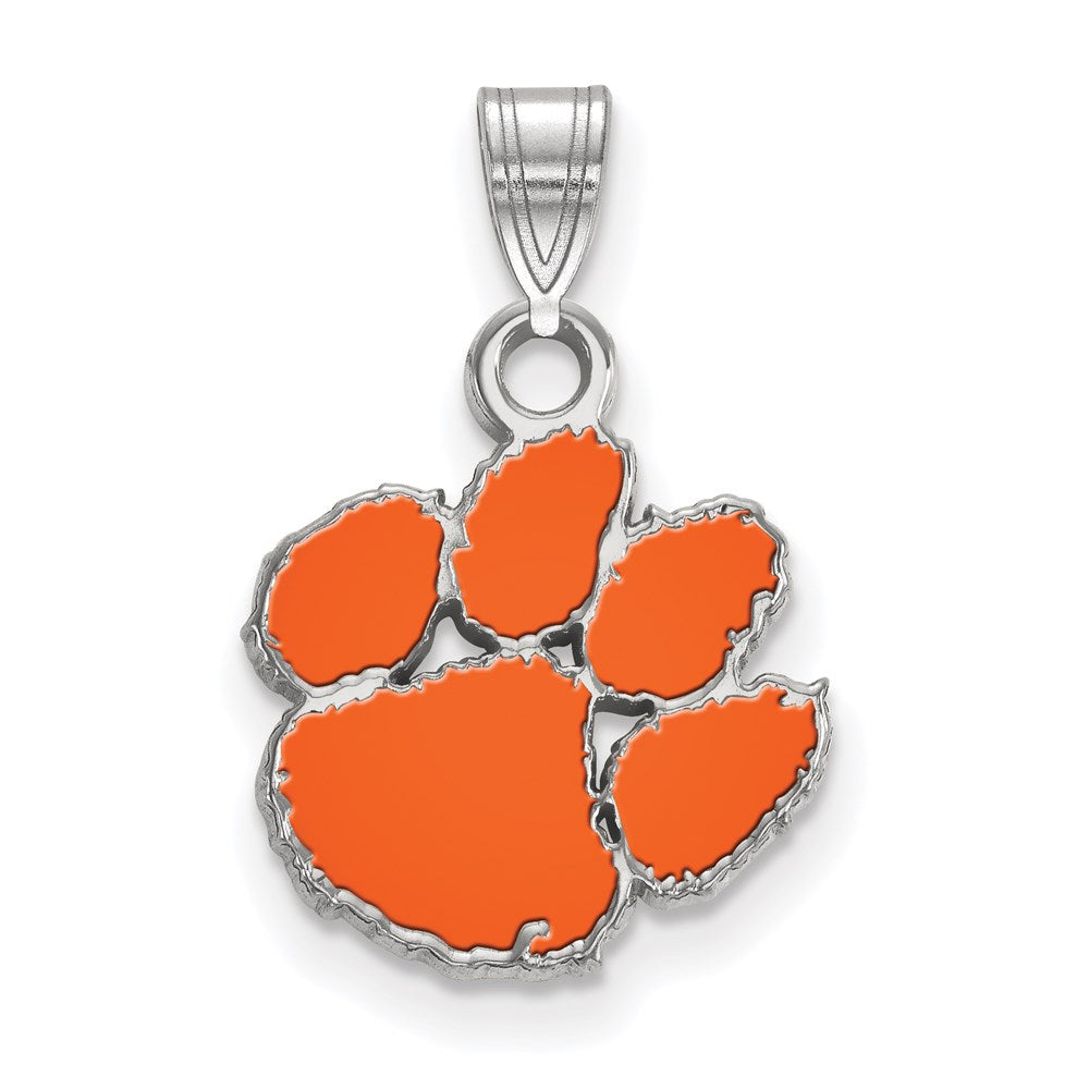 Sterling Silver Rhodium Plated Logoart Clemson University Tiger Paw Small Enameled Pendant