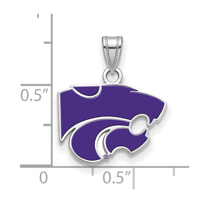 Sterling Silver Rhodium Plated Logoart Kansas State University Wildcat Small Enameled Pendant