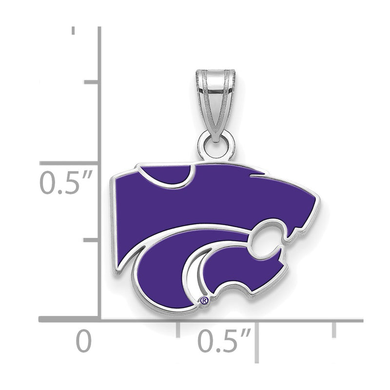 Sterling Silver Rhodium Plated Logoart Kansas State University Wildcat Small Enameled Pendant