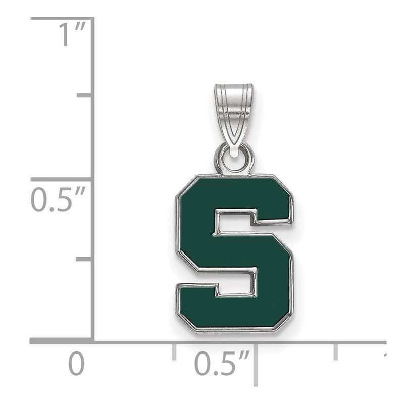 Sterling Silver Rhodium Plated Logoart Michigan State University Letter S Small Enameled Pendant