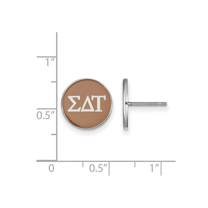 Sterling Silver Rhodium Plated Logoart Sigma Delta Tau Sorority Greek Letters Color Enamel Post Earrings