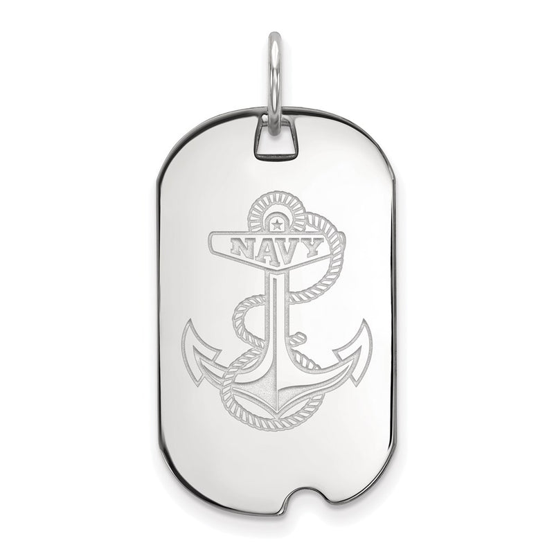 10K White Gold Logoart Us Naval Academy Anchor Small Dog Tag Pendant