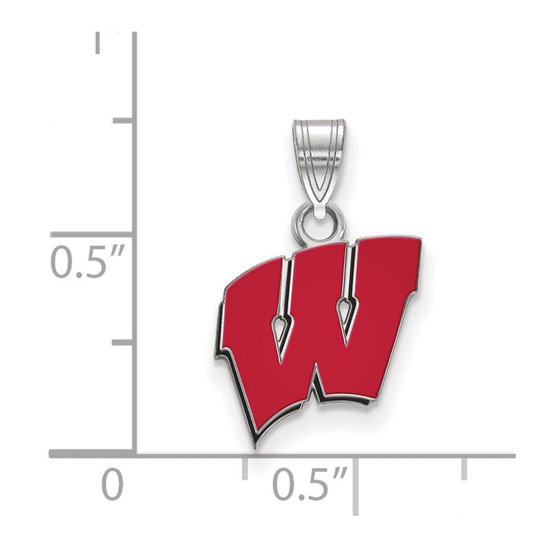 Sterling Silver Rhodium Plated Logoart University Of Wisconsin Letter W Small Enameled Pendant