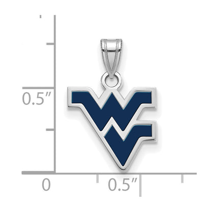 Sterling Silver Rhodium Plated Logoart West Virginia University W V Small Enameled Pendant