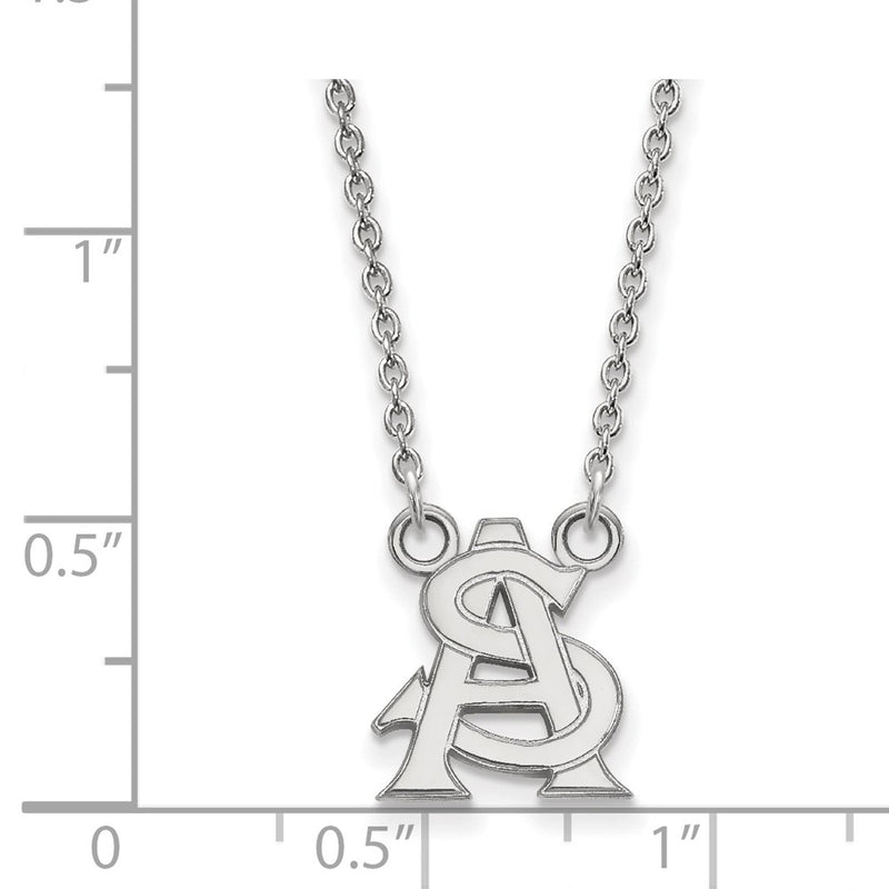Sterling Silver Rhodium Plated Logoart Arizona State University A S Small Pendant 18 Inch Necklace
