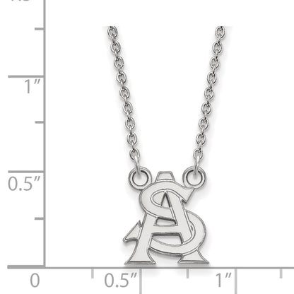 Sterling Silver Rhodium Plated Logoart Arizona State University A S Small Pendant 18 Inch Necklace