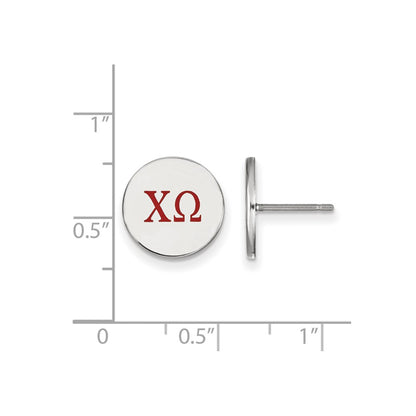 Sterling Silver Rhodium Plated Logoart Chi Omega Sorority Greek Letters Color Enamel Post Earrings