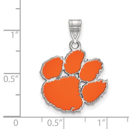 Sterling Silver Rhodium Plated Logoart Clemson University Tiger Paw Medium Enameled Pendant