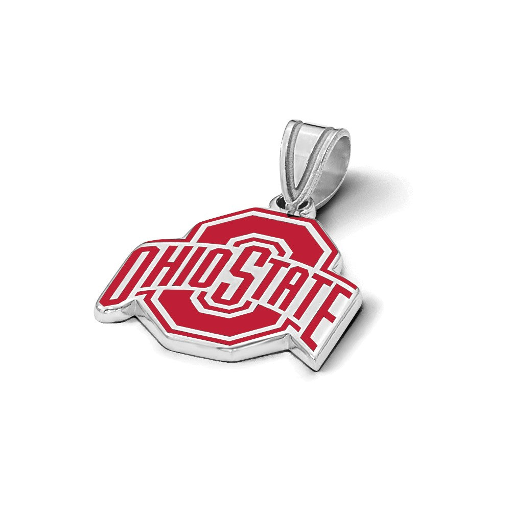 Sterling Silver Rhodium Plated Logoart The Ohio State University Medium Enameled Pendant