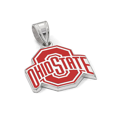 Sterling Silver Rhodium Plated Logoart The Ohio State University Medium Enameled Pendant