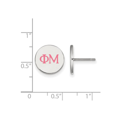 Sterling Silver Rhodium Plated Logoart Phi Mu Sorority Greek Letters Color Enamel Post Earrings