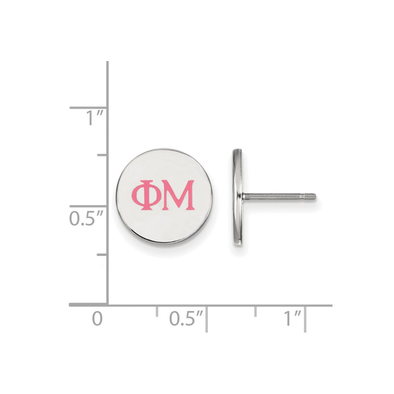 Sterling Silver Rhodium Plated Logoart Phi Mu Sorority Greek Letters Color Enamel Post Earrings
