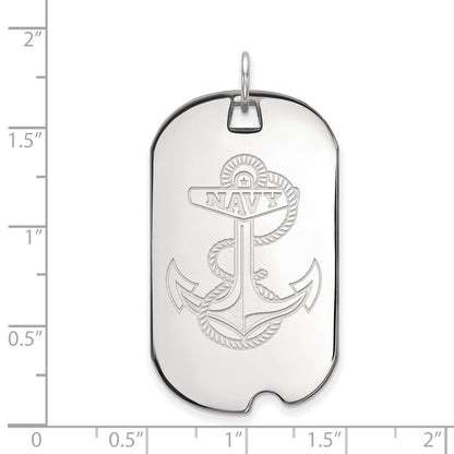 10K White Gold Logoart Us Naval Academy Anchor Large Dog Tag Pendant